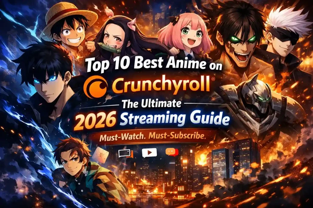 Top 10 Best Anime on Crunchyroll: The Ultimate 2026 Streaming Guide 1 Collage-style feature image showing popular anime characters with text ‘Top 10 Best Anime on Crunchyroll 2026 Streaming Guide