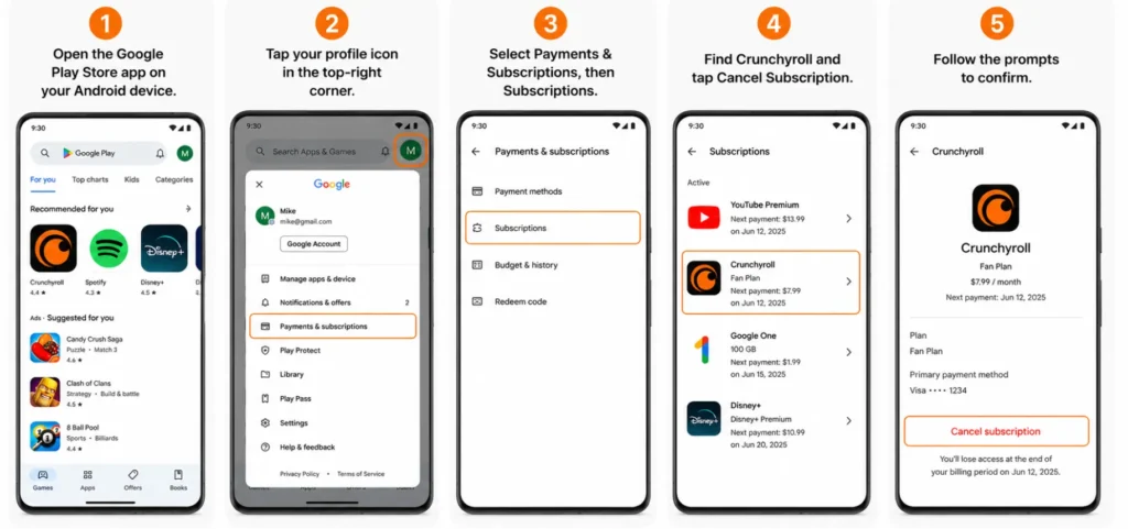 How to Cancel Crunchyroll Subscription: The Complete 2026 Guide (Every Device, Every Method) 5 how to cancel crunchyroll on android google play.webp
