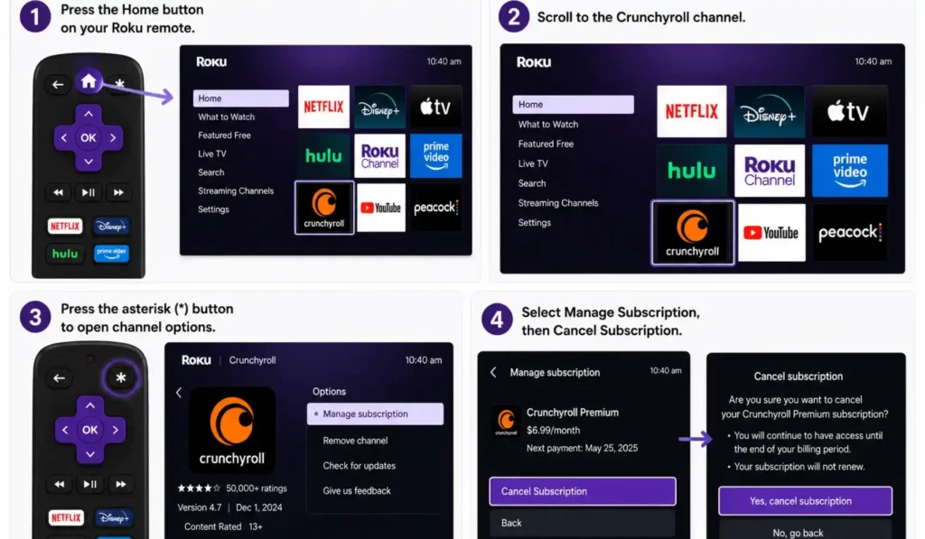 How to Cancel Crunchyroll Subscription: The Complete 2026 Guide (Every Device, Every Method) 6 How to cancel Crunchyroll Premium APK membership on Roku through channel subscription management