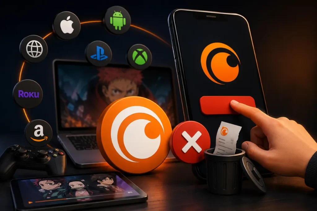 How to Cancel Crunchyroll Subscription: The Complete 2026 Guide (Every Device, Every Method) 1 How to cancel Crunchyroll subscription guide showing cancellation options for all supported devices and billing platforms