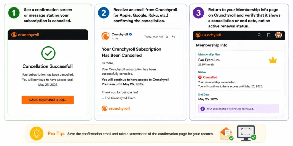 How to Cancel Crunchyroll Subscription: The Complete 2026 Guide (Every Device, Every Method) 10 how to confirm crunchyroll cancellation.webp